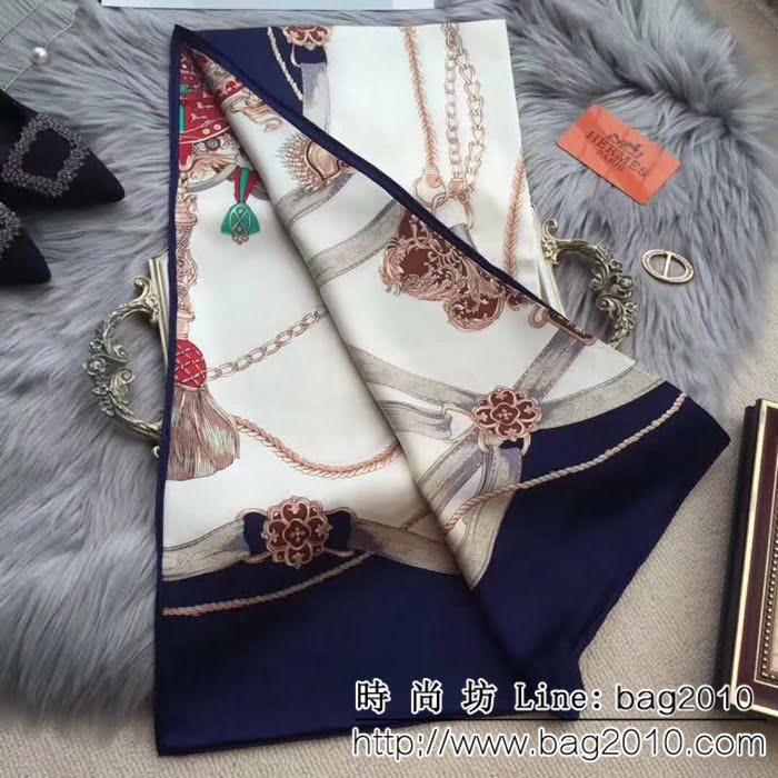 HERMES愛馬仕經典款 2018專櫃新品真絲緞面燙金大方巾 LLWJ7705